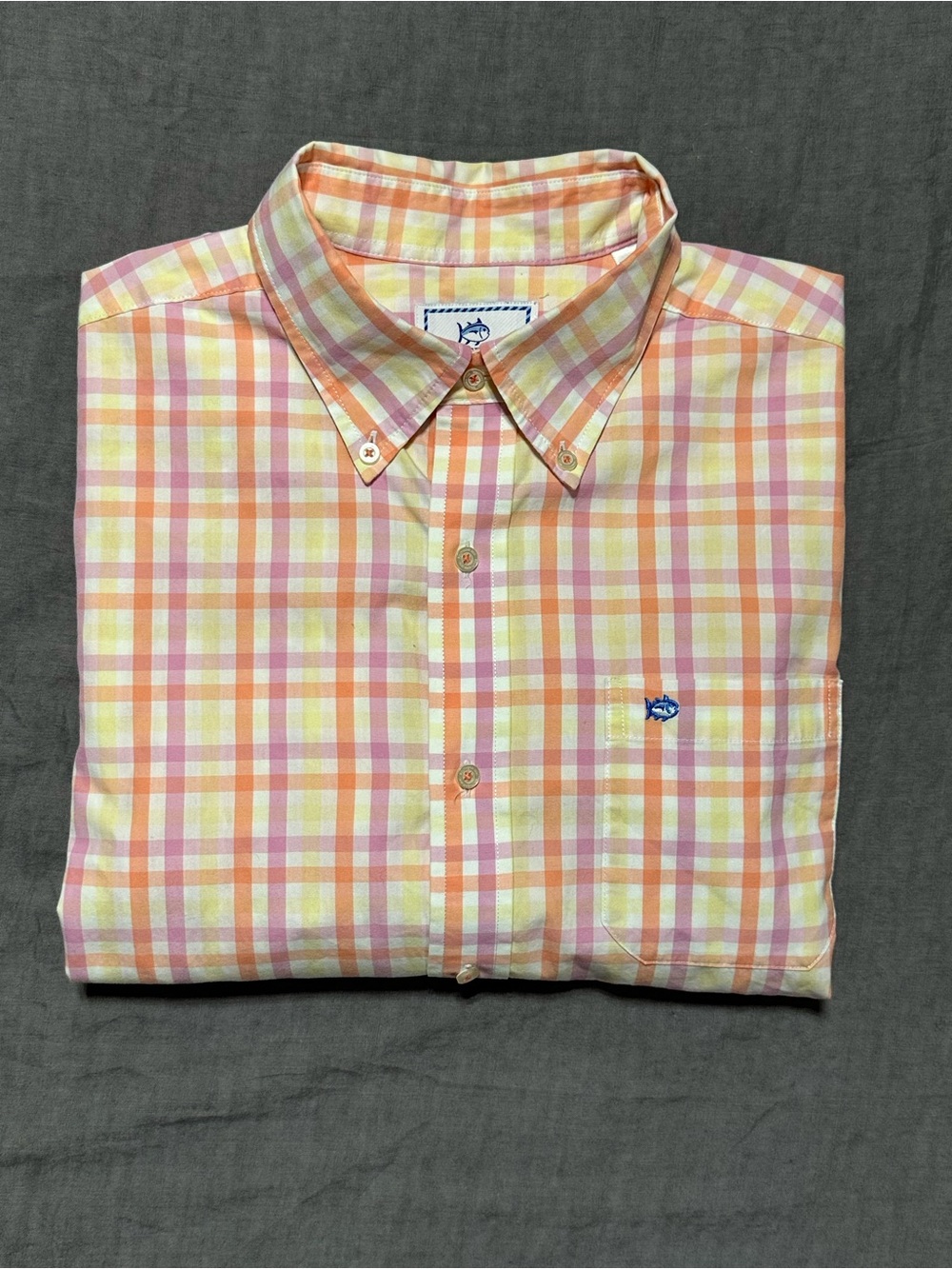 Southern Tide Men's Pink and Yellow Plaid Button-Down Shirt